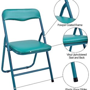 Signature Pack of 2 (Fabric/Vinyl) Steel Frame Metal Foam Padded Folding Chairs for Kids, Green and Red