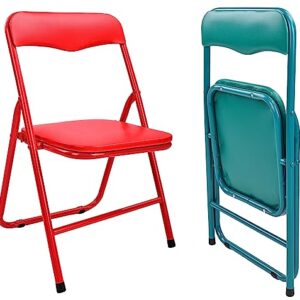 Signature Pack of 2 (Fabric/Vinyl) Steel Frame Metal Foam Padded Folding Chairs for Kids, Green and Red