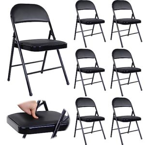 7 pack black metal folding chair with large padded seats foldable comfortable event chair with steel frame metal stackable chairs for outdoor events office wedding party, 330lbs capacity