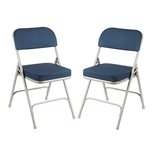 OEF Furnishings 2 Pack Fabric Upholstered 2" Cushion Folding Chair, Blue