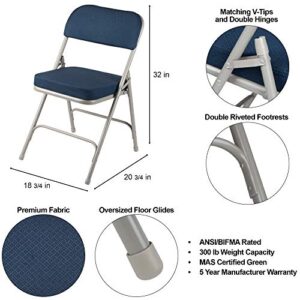 OEF Furnishings 2 Pack Fabric Upholstered 2" Cushion Folding Chair, Blue