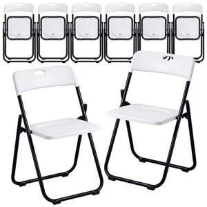 thyle plastic folding chairs bulk 350lb weight capacity folding chair portable commercial chair with steel frame stackable foldable seat folding chair for wedding dining party (white, black,8 pcs)