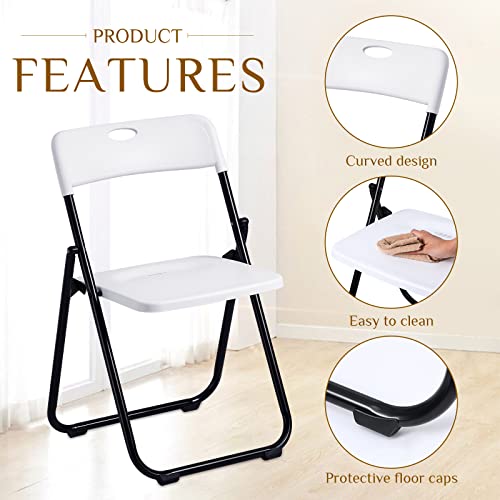 Thyle Plastic Folding Chairs Bulk 350lb Weight Capacity Folding Chair Portable Commercial Chair with Steel Frame Stackable Foldable Seat Folding Chair for Wedding Dining Party (White, Black,8 Pcs)