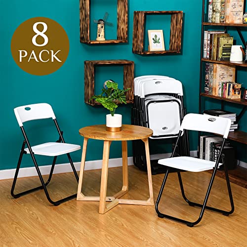 Thyle Plastic Folding Chairs Bulk 350lb Weight Capacity Folding Chair Portable Commercial Chair with Steel Frame Stackable Foldable Seat Folding Chair for Wedding Dining Party (White, Black,8 Pcs)