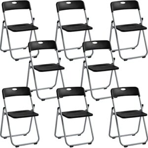 8 pack folding plastic chairs pack steel folding dining chairs folding chairs bulk fold up event chairs portable plastic chairs with steel frame 440lb for events office wedding indoor outdoor (black)
