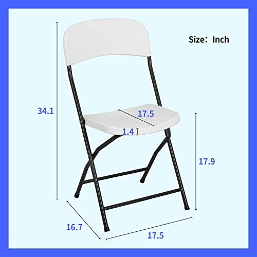 PayLessHere Folding Chairs Set of 2 Outdoor Plastic Chairs Portable Foldable Metal Folding Chairs with Metal Frame HDPE Backrest and Seat Cushion 265 LBS Capacity for Indoor Outdoor Use, White