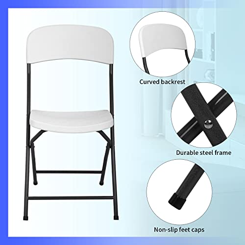 PayLessHere Folding Chairs Set of 2 Outdoor Plastic Chairs Portable Foldable Metal Folding Chairs with Metal Frame HDPE Backrest and Seat Cushion 265 LBS Capacity for Indoor Outdoor Use, White