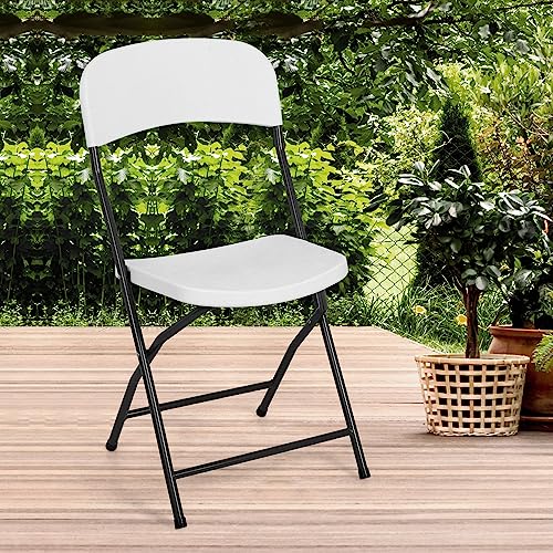 PayLessHere Folding Chairs Set of 2 Outdoor Plastic Chairs Portable Foldable Metal Folding Chairs with Metal Frame HDPE Backrest and Seat Cushion 265 LBS Capacity for Indoor Outdoor Use, White