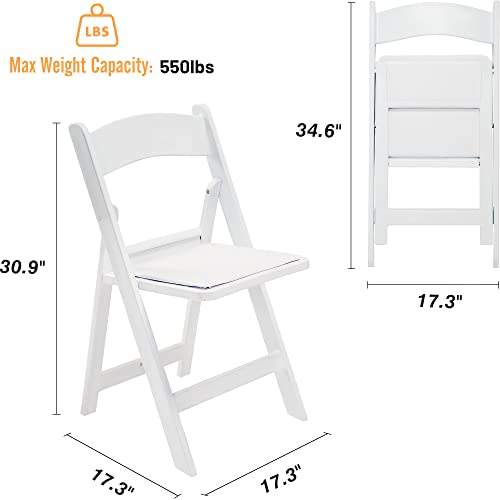 Allpop Resin Folding Chair with Vinyl Padded Seat, 550LB Capacity, Commercial Chair Set for Party Wedding Picnic Events, White