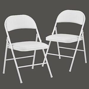 boosden folding chairs 2 pack, foldable chair, metal folding chair, heavy duty folding chairs with padded seats for outdoor, indoor, dining, party, off-white