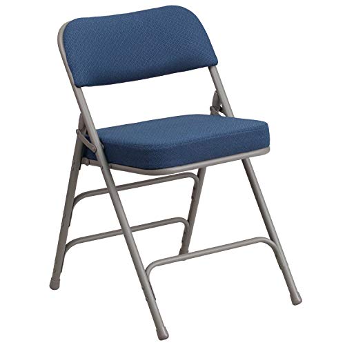 Flash Furniture HERCULES Series Premium Curved Triple Braced & Double Hinged Navy Fabric Metal Folding Chair