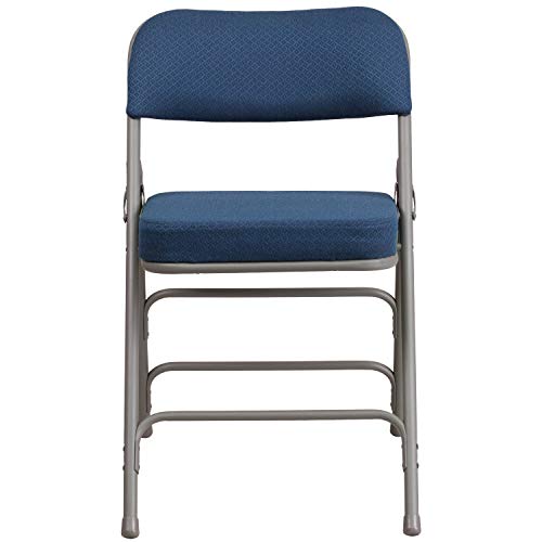 Flash Furniture HERCULES Series Premium Curved Triple Braced & Double Hinged Navy Fabric Metal Folding Chair