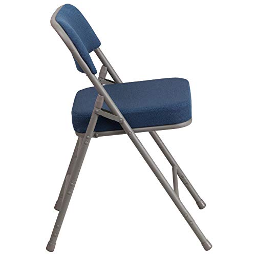 Flash Furniture HERCULES Series Premium Curved Triple Braced & Double Hinged Navy Fabric Metal Folding Chair