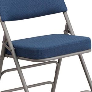 Flash Furniture HERCULES Series Premium Curved Triple Braced & Double Hinged Navy Fabric Metal Folding Chair