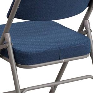 Flash Furniture HERCULES Series Premium Curved Triple Braced & Double Hinged Navy Fabric Metal Folding Chair