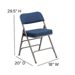 Flash Furniture HERCULES Series Premium Curved Triple Braced & Double Hinged Navy Fabric Metal Folding Chair