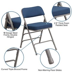 Flash Furniture HERCULES Series Premium Curved Triple Braced & Double Hinged Navy Fabric Metal Folding Chair