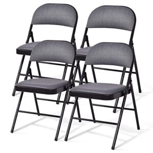 goflame 4 pack folding chairs, fabric dining chair set with padded seat & metal frame, indoor outdoor upholstered commercial seat for home office events wedding party, black