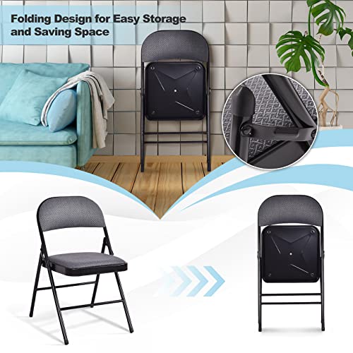 GOFLAME 4 Pack Folding Chairs, Fabric Dining Chair Set with Padded Seat & Metal Frame, Indoor Outdoor Upholstered Commercial Seat for Home Office Events Wedding Party, Black