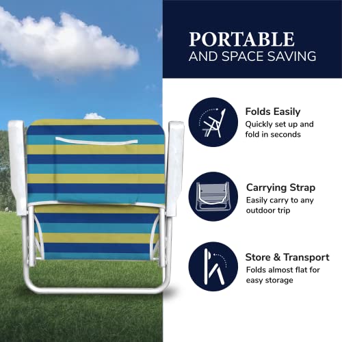 Caribbean Joe Folding Beach Chair, 1 Position Lightweight and Portable Foldable Outdoor Camping Chair with Carry Strap, Bold Stripe