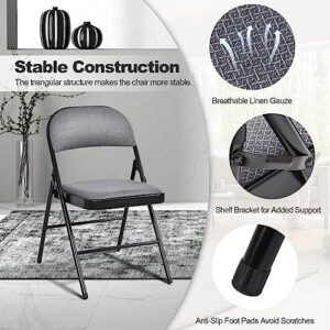 Giantex 4-Pack Folding Chairs with Metal Frame and Fabric Upholstered Padded Seat, Foldable Home Office Party Chair Set (Grey)