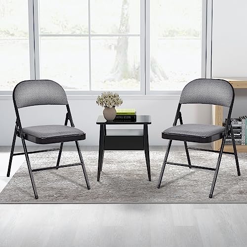 Giantex 4-Pack Folding Chairs with Metal Frame and Fabric Upholstered Padded Seat, Foldable Home Office Party Chair Set (Grey)