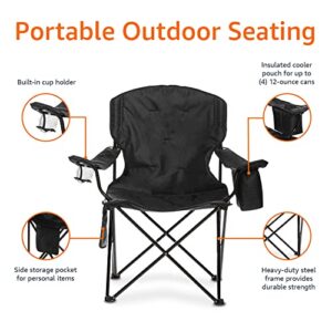 Amazon Basics XL Folding Padded Outdoor Camping Chair with Carrying Bag - 38 x 24 x 36 Inches, Black