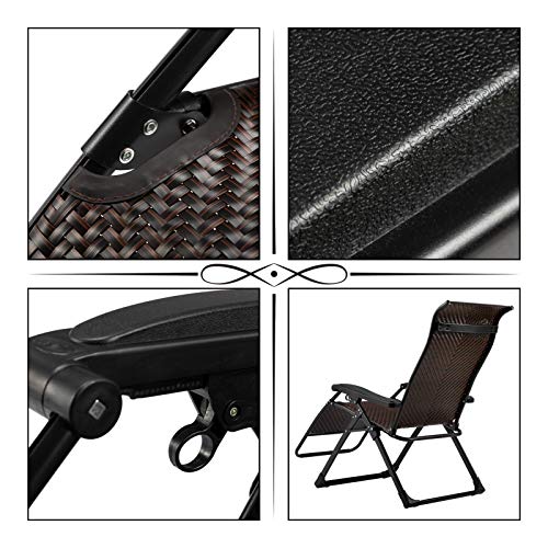 HollyHOME Rattan Folding Zero Gravity Chair for Adults, Indoor&Outdoor Adjustable Recliner with Steel Frame and Widened Armrest, Heavy Duty Lounge Tanning Chair for Patio, Balcony, Brown