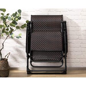 HollyHOME Rattan Folding Zero Gravity Chair for Adults, Indoor&Outdoor Adjustable Recliner with Steel Frame and Widened Armrest, Heavy Duty Lounge Tanning Chair for Patio, Balcony, Brown