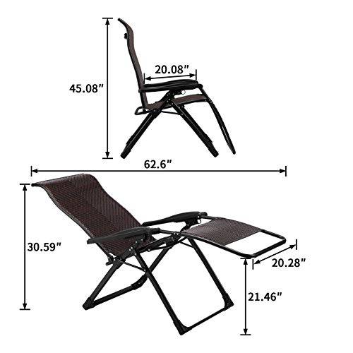 HollyHOME Rattan Folding Zero Gravity Chair for Adults, Indoor&Outdoor Adjustable Recliner with Steel Frame and Widened Armrest, Heavy Duty Lounge Tanning Chair for Patio, Balcony, Brown