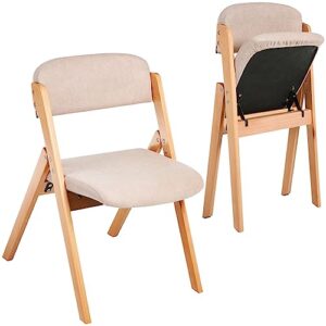kigley 2 pack folding chairs with padded seats and removable cover, wooden foldable dining chairs stackable padded single folding chairs for home office wedding party events indoor outdoor, khaki