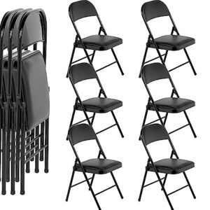 GIVIMO Folding Chairs with Padded Seats 6 Pack Black Metal Padded Folding Chair with Steel Frame for Events Office Wedding Party - 330 lb Capacity
