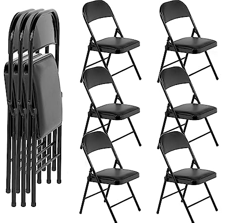 GIVIMO Folding Chairs with Padded Seats 6 Pack Black Metal Padded Folding Chair with Steel Frame for Events Office Wedding Party - 330 lb Capacity