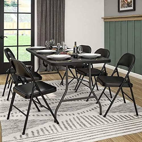 GIVIMO Folding Chairs with Padded Seats 6 Pack Black Metal Padded Folding Chair with Steel Frame for Events Office Wedding Party - 330 lb Capacity