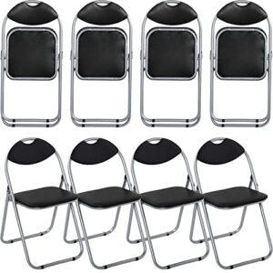 bbto 8 packs folding chairs, padded folding chair, black metal foldable folding chairs portable stackable commercial seat with steel frame for outside events office wedding party picnic kitchen