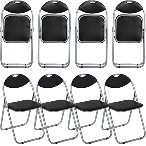 BBTO 8 Packs Folding Chairs, Padded Folding Chair, Black Metal Foldable Folding Chairs Portable Stackable Commercial Seat with Steel Frame for Outside Events Office Wedding Party Picnic Kitchen