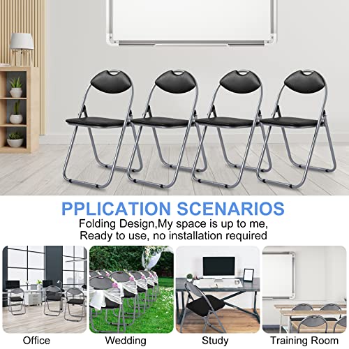 BBTO 8 Packs Folding Chairs, Padded Folding Chair, Black Metal Foldable Folding Chairs Portable Stackable Commercial Seat with Steel Frame for Outside Events Office Wedding Party Picnic Kitchen