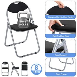 BBTO 8 Packs Folding Chairs, Padded Folding Chair, Black Metal Foldable Folding Chairs Portable Stackable Commercial Seat with Steel Frame for Outside Events Office Wedding Party Picnic Kitchen