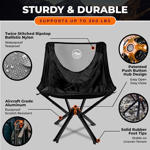 CLIQ Portable Chair Camping Chairs - A Small Collapsible Portable Chair That Goes Every Where Outdoors. Compact Folding Chair for Adults That Sets Up in 5 Seconds | Camping Chair Supports 300 Lbs