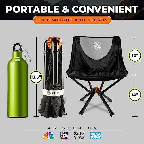 CLIQ Portable Chair Camping Chairs - A Small Collapsible Portable Chair That Goes Every Where Outdoors. Compact Folding Chair for Adults That Sets Up in 5 Seconds | Camping Chair Supports 300 Lbs