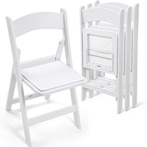 4 pack folding chairs white plastic folding chair comfortable resin foldable chair lightweight dining chairs with pvc padded seats for wedding events party picnic kitchen garden church indoor outdoor