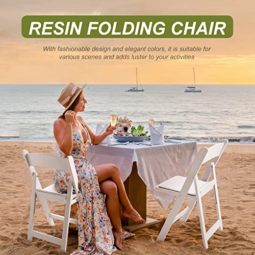 4 Pack Folding Chairs White Plastic Folding Chair Comfortable Resin Foldable Chair Lightweight Dining Chairs with PVC Padded Seats for Wedding Events Party Picnic Kitchen Garden Church Indoor Outdoor