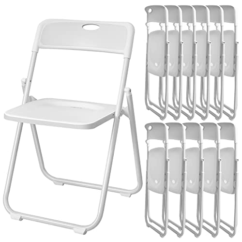 Sintuff 12 Pcs Plastic Folding Chair Steel Folding Dining Chairs Folding Chairs Bulk Fold up Event Chair Portable Commercial Chair with Steel Frame 350lb for Office Wedding Indoor (White)