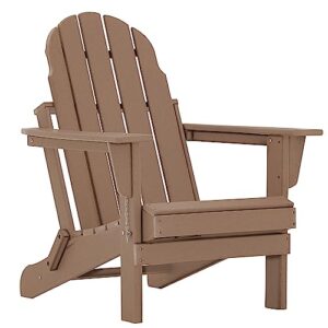 kisun folding adirondack chair, hdpe plastic patio chairs are weather resistant, outdoor fire pit, gardens, decks, seaside, porch garden (teak)