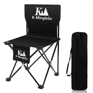 k-mingleso upgraded folding camping chair with side pocket, compact ultralight backpacking chair for fishing, bbq, beach, travel, picnic, large size, hold up to 330lbs [black]