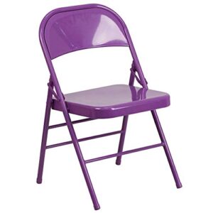 flash furniture 4 pack hercules colorburst series impulsive purple triple braced & double hinged metal folding chair