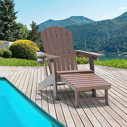 TORVA Folding Adirondack Chair Lawn Outdoor Fire Pit Chairs Adirondack Chairs Weather Resistant/Adirondack Retractable Ottoman（Brown Color）