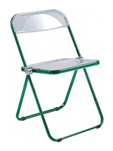 leisuremod lawrence modern transparent acrylic folding chair with metal frame (green)