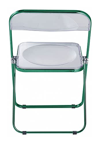LeisureMod Lawrence Modern Transparent Acrylic Folding Chair with Metal Frame (Green)