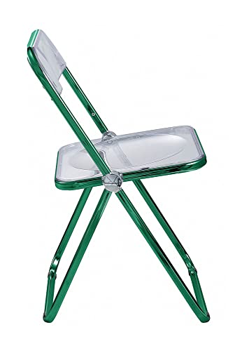 LeisureMod Lawrence Modern Transparent Acrylic Folding Chair with Metal Frame (Green)